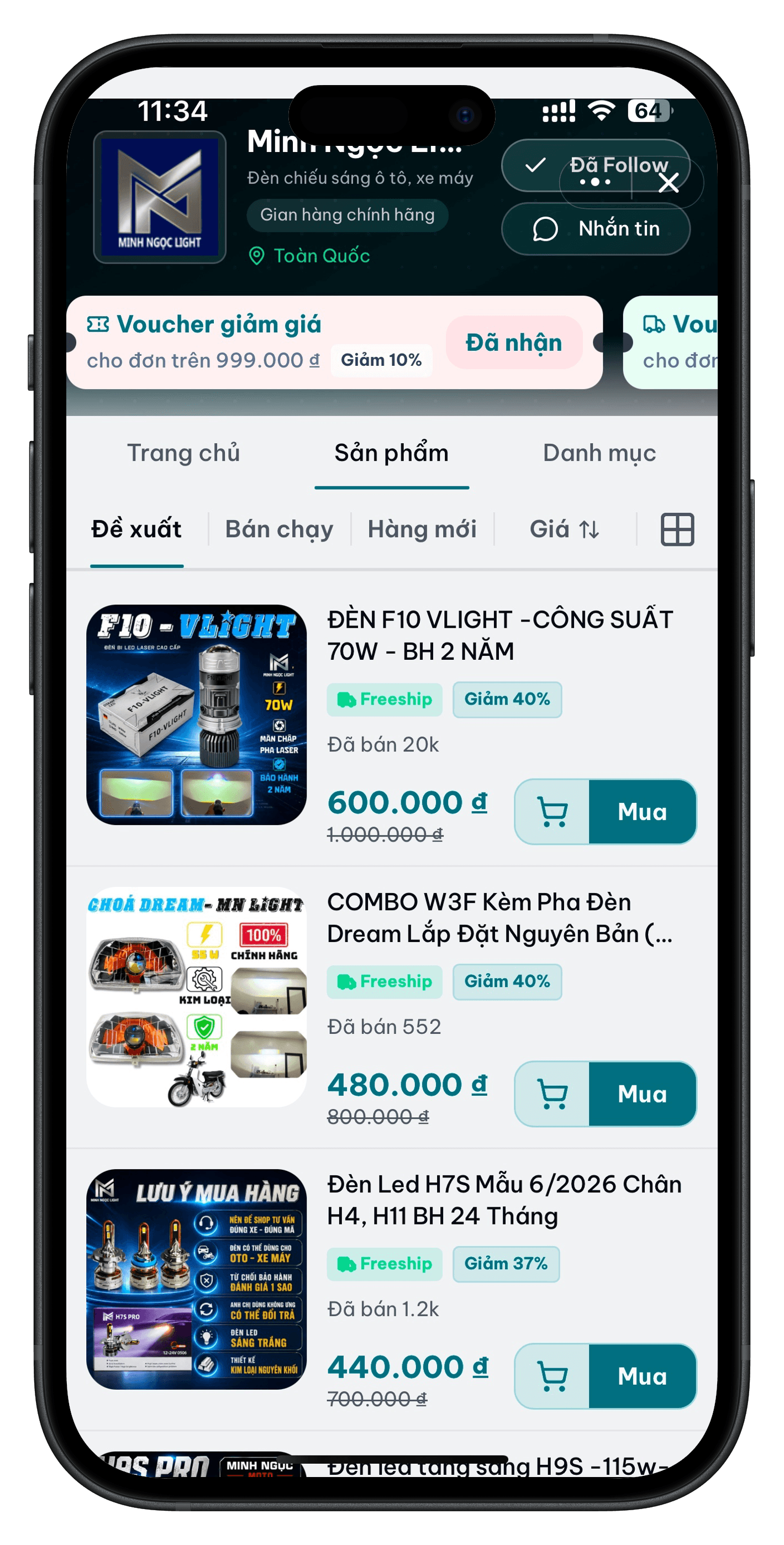 Giao diện Mini App Minh Ngọc Light