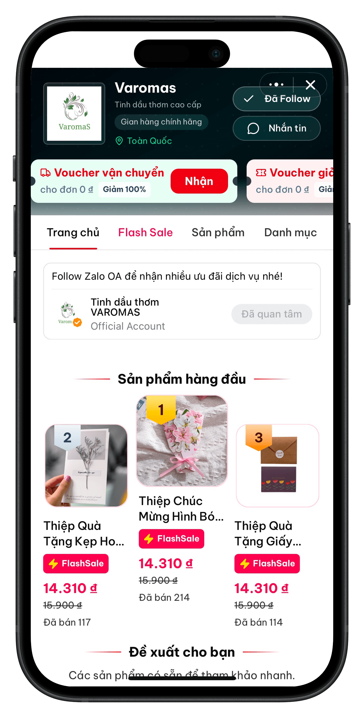 Giao diện Mini App Varomas