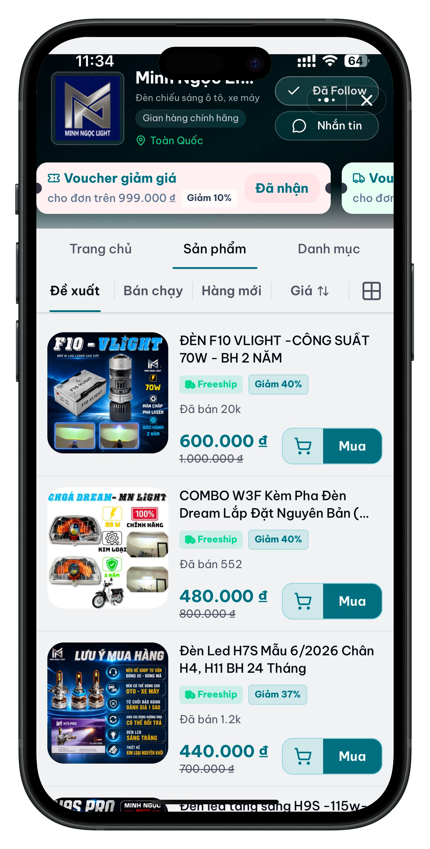 Giao diện Mini App Minh Ngọc Light