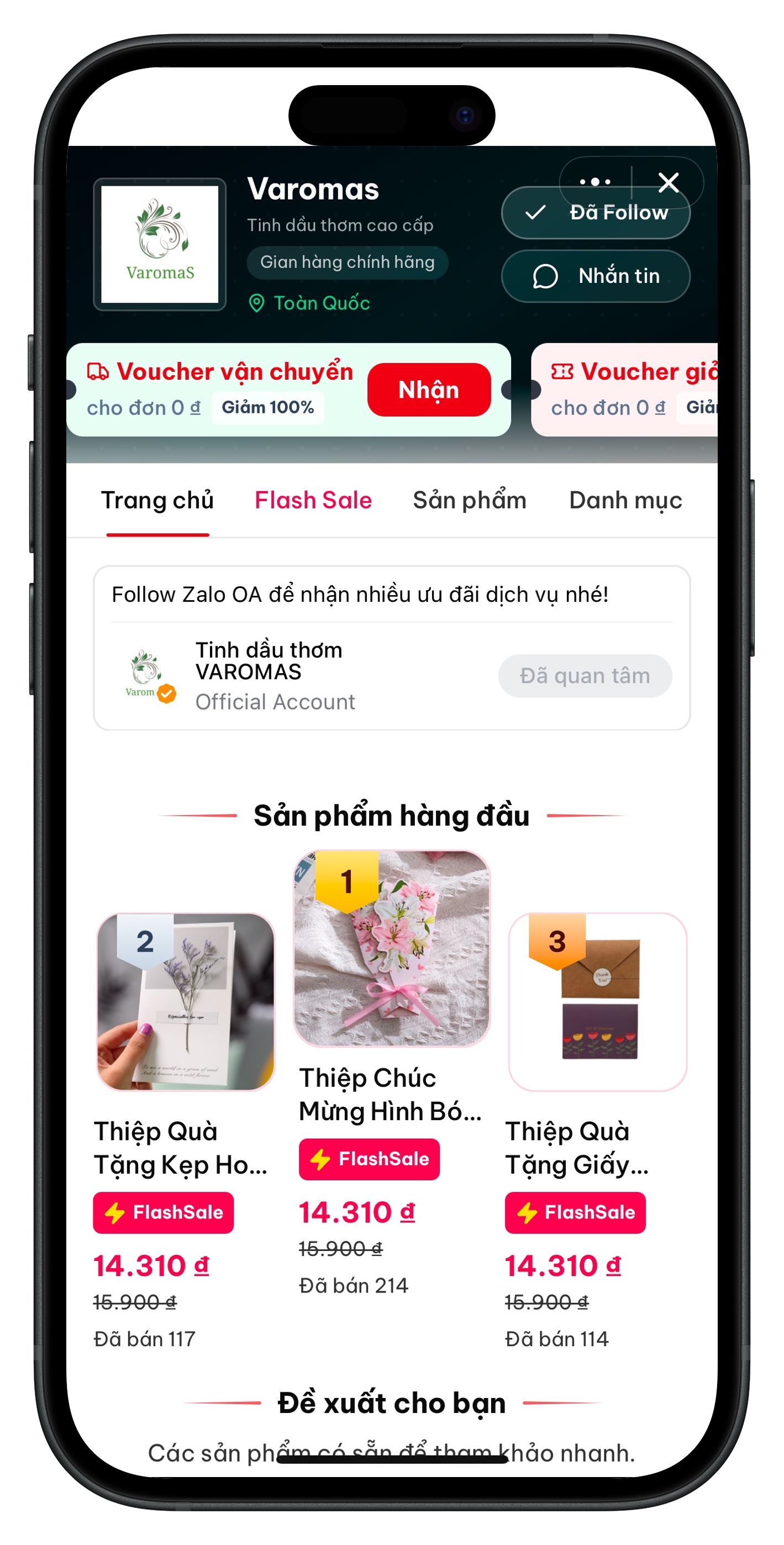 Giao diện Mini App Varomas
